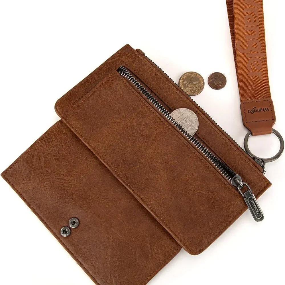 Womens Faux Leather Brown Wallet Wristlet Clutch RFID Card & Coin Organizer - Picture 5 of 6